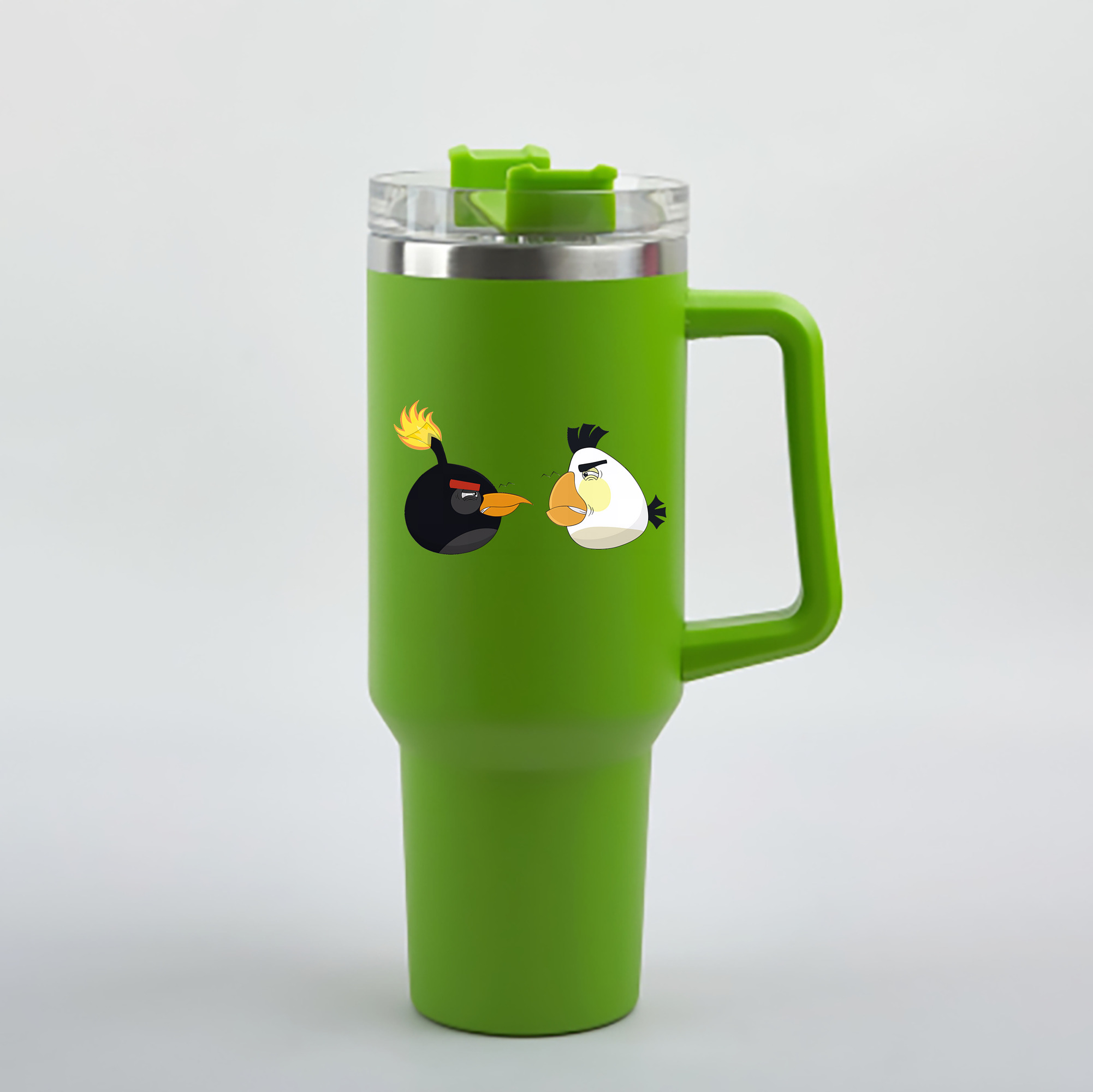 （画像用） Angry Birds アングリーバード 1200mL車用タンブラー - クリスタルステッカー（プラスチックストロー付き）